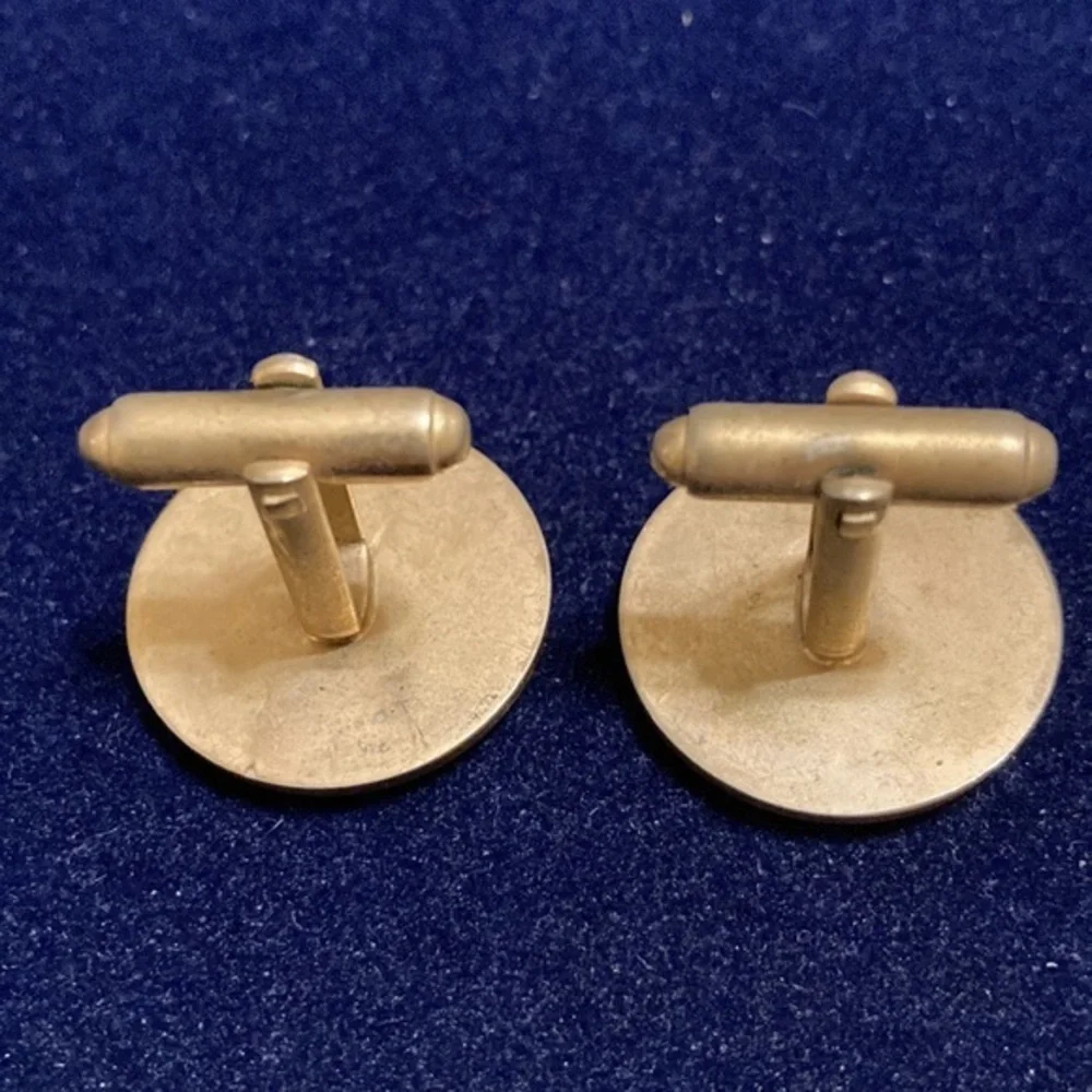 Men’s vintage brown tooled faux leather and pewter cufflinks